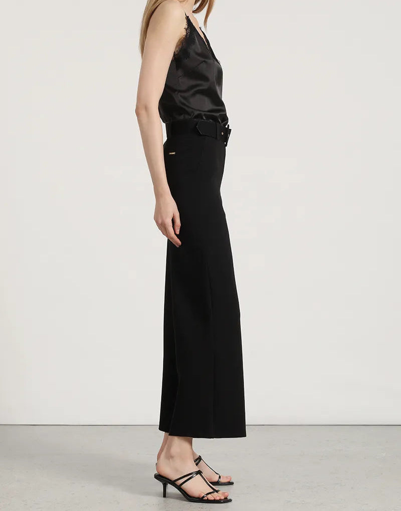 Pantalon Mujer Ancho Cinturon Roma Negro
