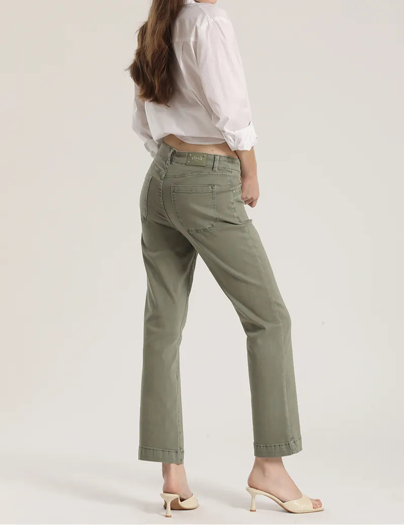 Jeans Mujer Color Slim Tiro Medio Militar