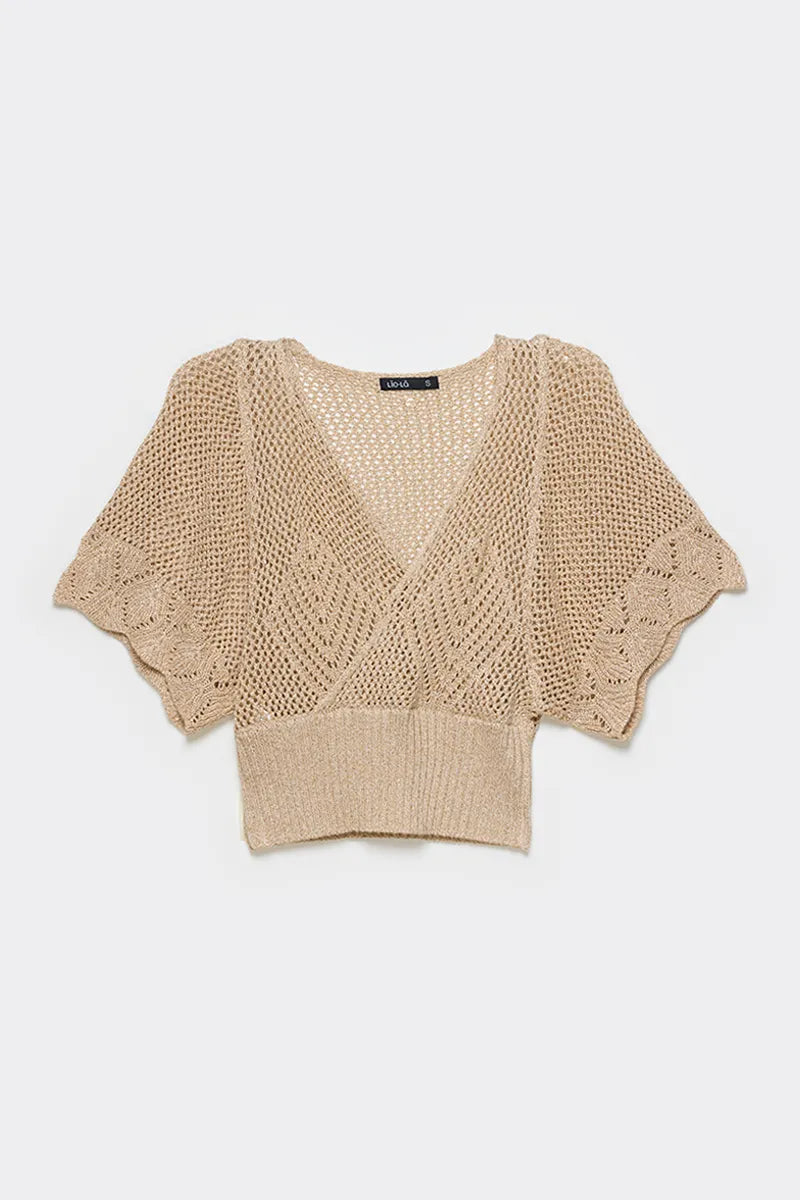 Tejido Mujer Punto Abierto Fantasia, Con Hilo Metalizado Beige