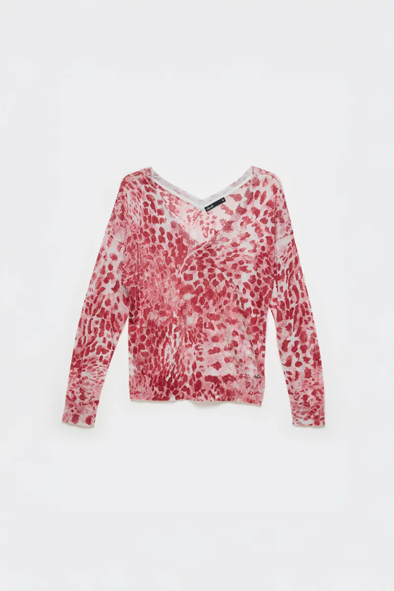 Sweater Mujer Tejido Punto Estampado Rosa