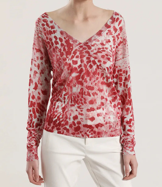 Sweater Mujer Tejido Punto Estampado Rosa