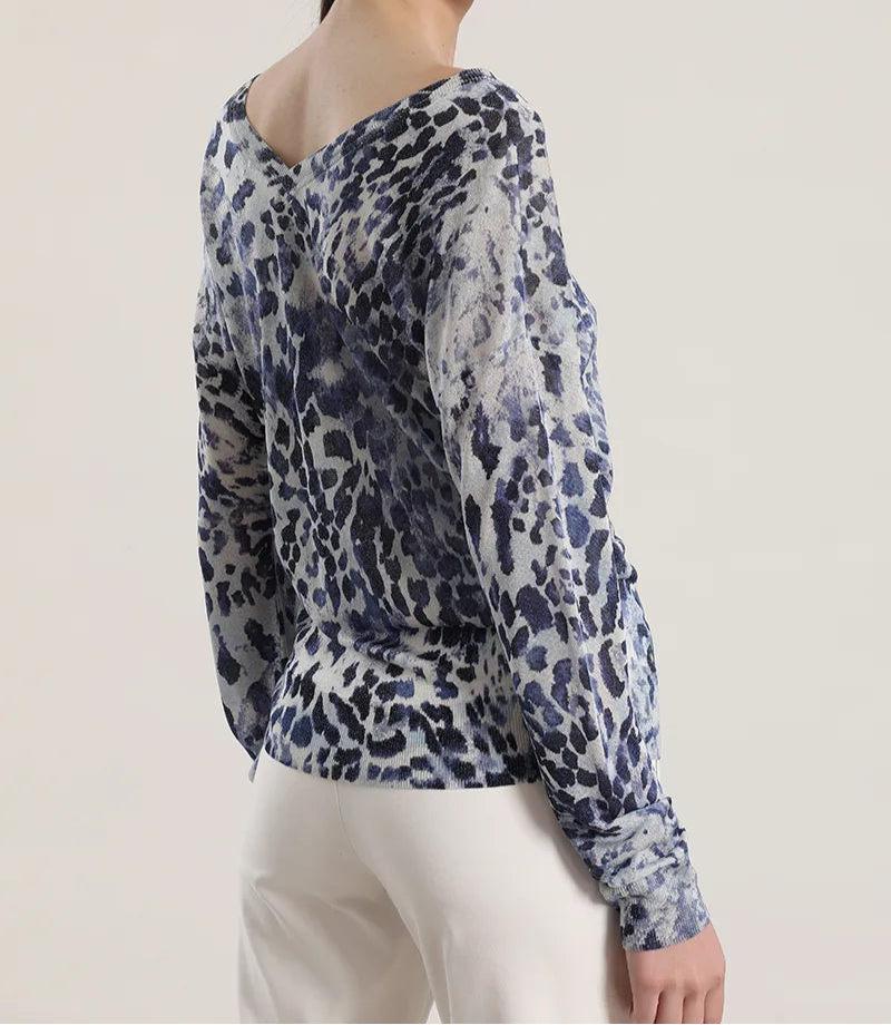 Sweater Mujer Tejido Punto Estampado Azul