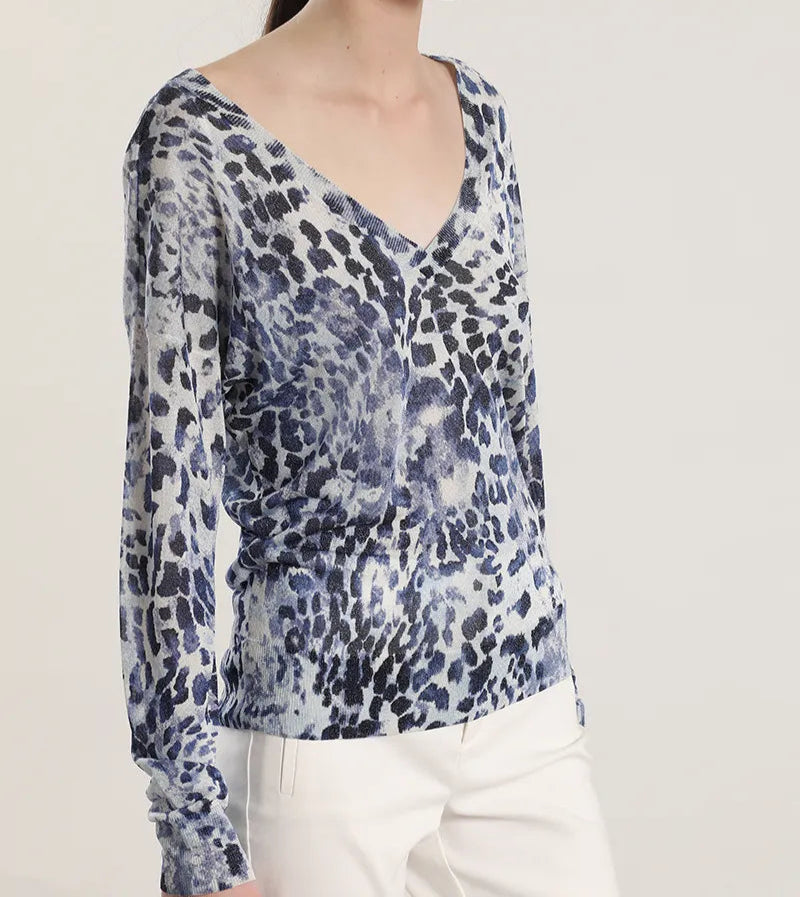 Sweater Mujer Tejido Punto Estampado Azul