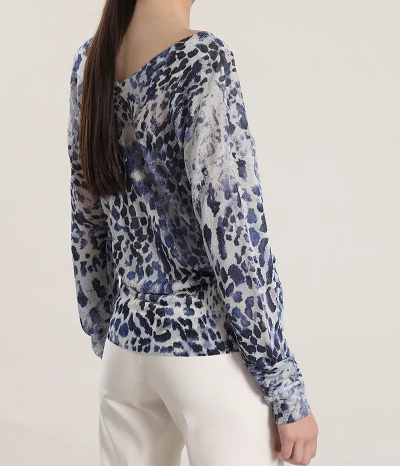 Sweater Mujer Tejido Punto Estampado Azul