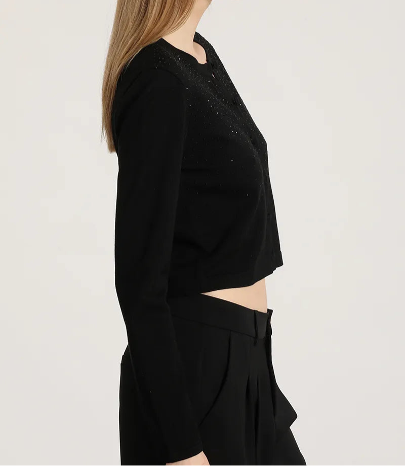 Cardigan Mujer Tejido Punto Aplicacion Strass Negro