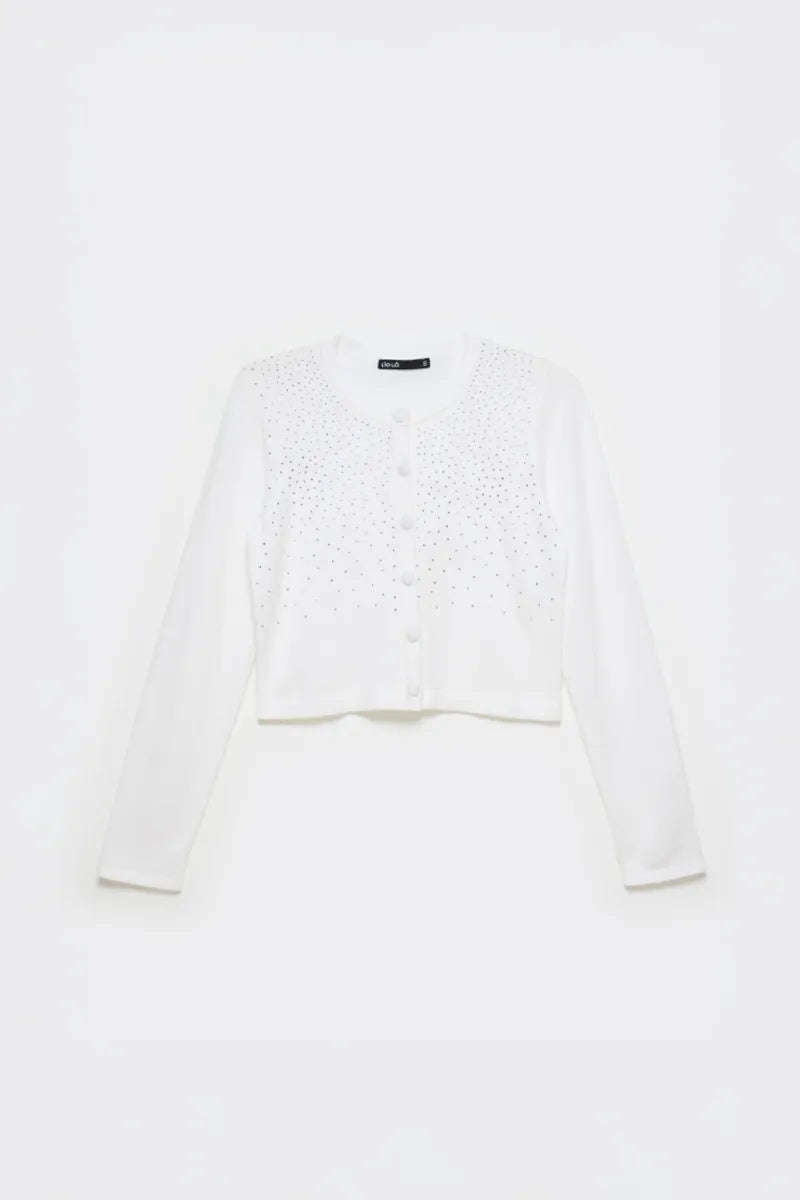 Cardigan Mujer Tejido Punto Aplicacion Strass Crudo