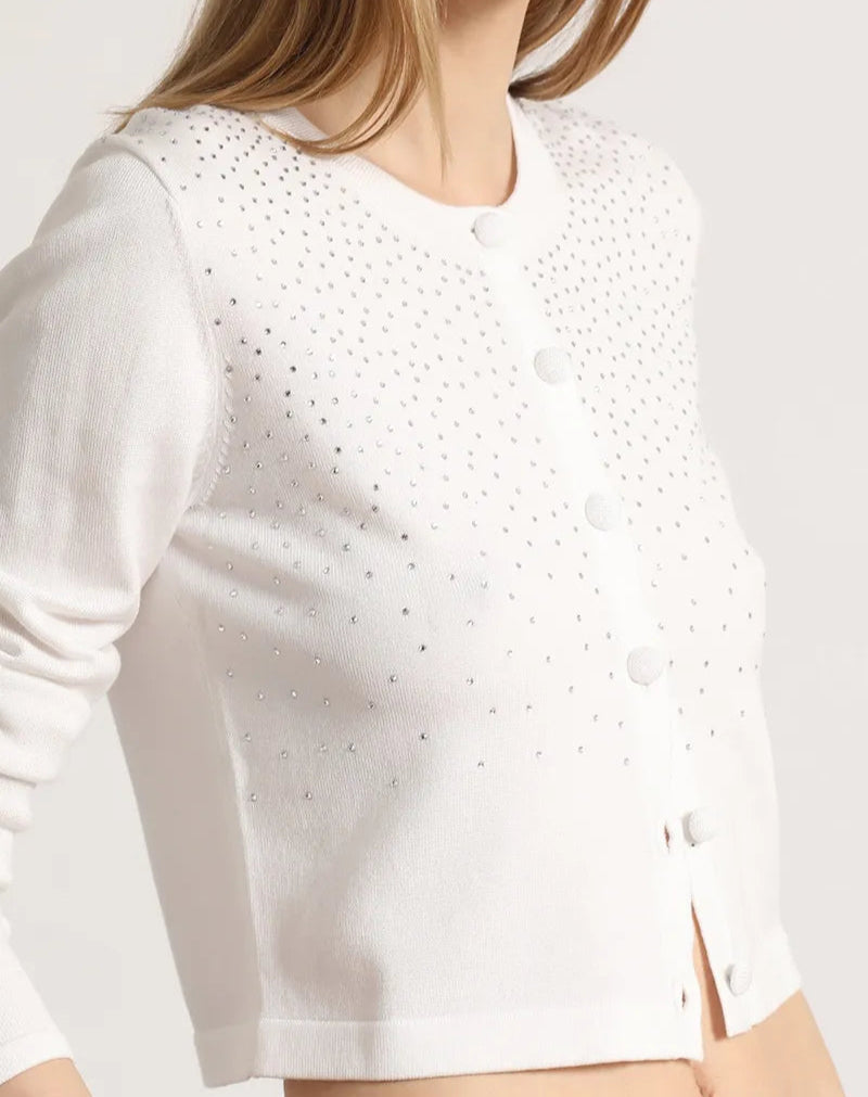 Cardigan Mujer Tejido Punto Aplicacion Strass Crudo