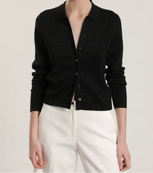Cardigan Mujer Tejido Punto Metalizado Negro