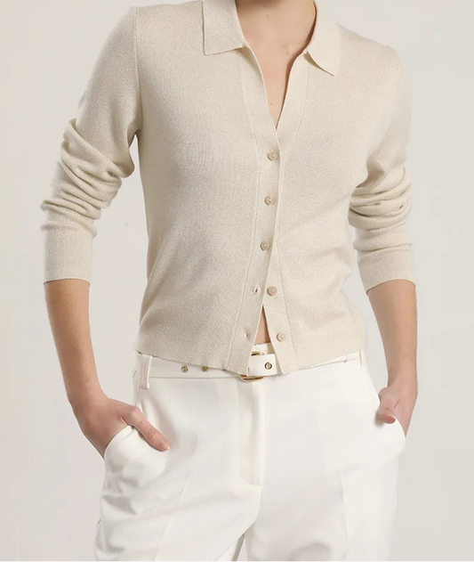 Cardigan Mujer Tejido Punto Metalizado Beige