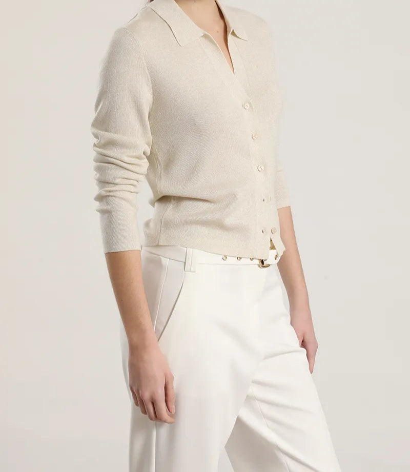 Cardigan Mujer Tejido Punto Metalizado Beige