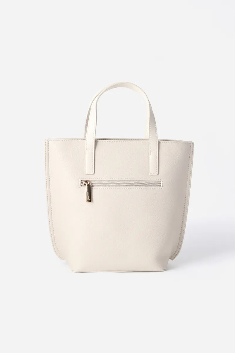 Cartera Mujer Mediana Simil Cuero Granulado Ojetillos Strass Beige