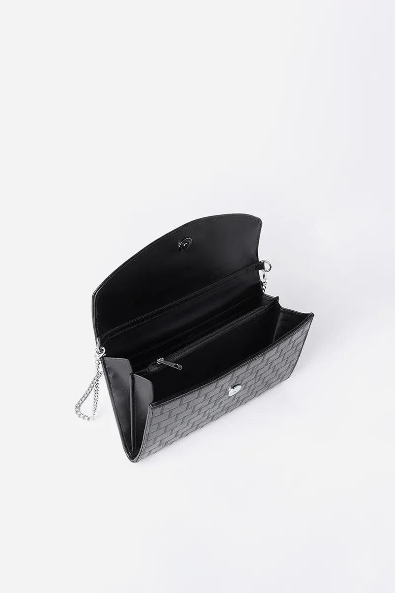 Cartera Pequeña Tipo Sobre Simil Cuero Fantasia Negro