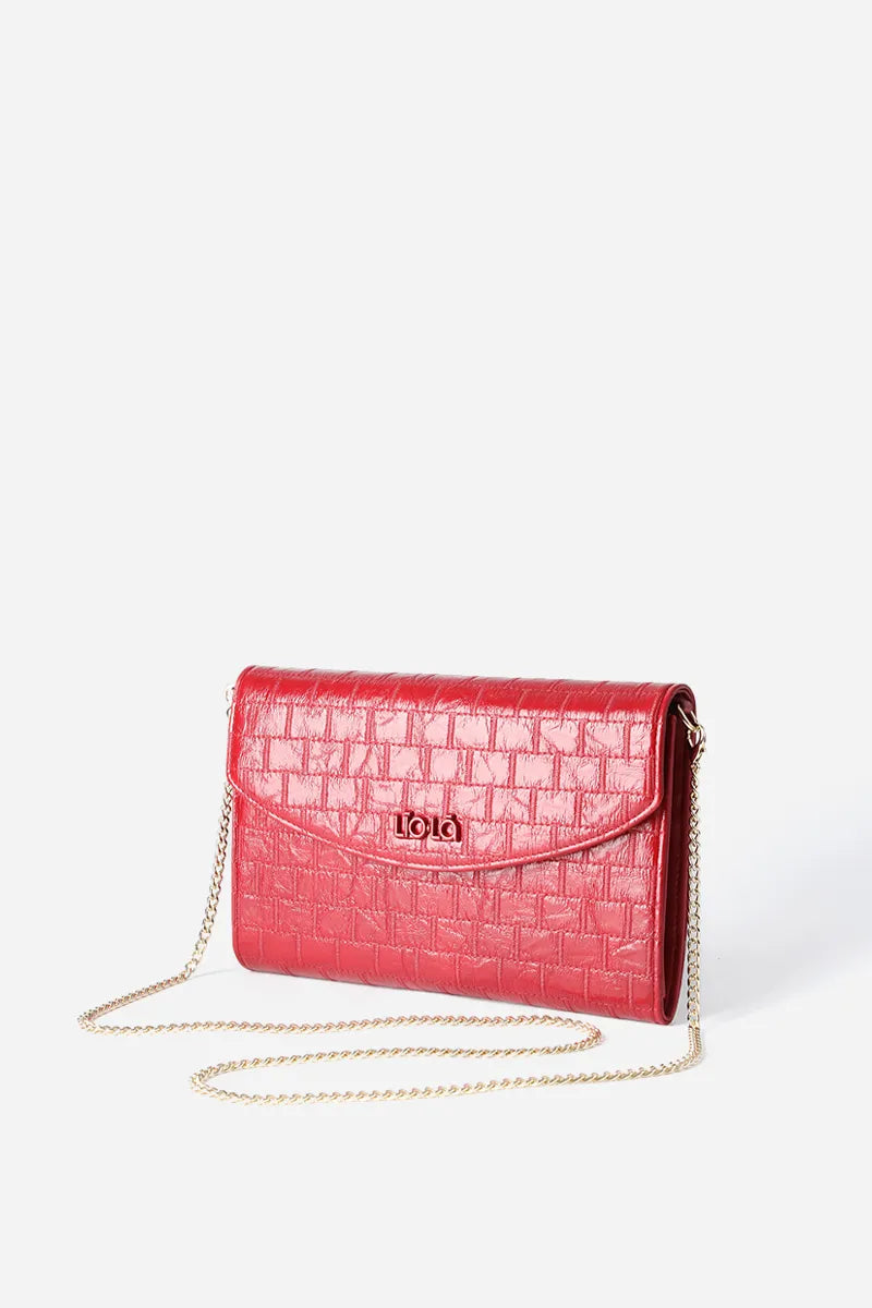 Cartera Pequeña Tipo Sobre Simil Cuero Fantasia Rojo