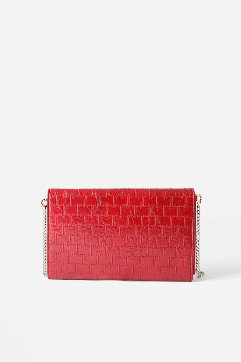 Cartera Pequeña Tipo Sobre Simil Cuero Fantasia Rojo