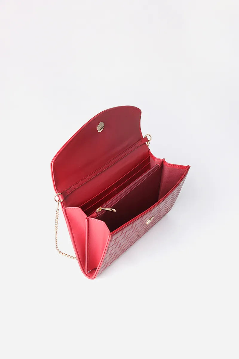 Cartera Pequeña Tipo Sobre Simil Cuero Fantasia Rojo