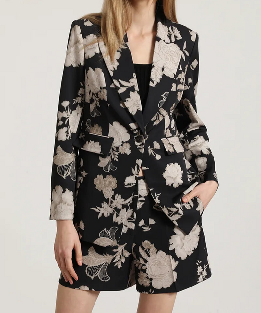 Blazer Mujer Entallado Estampado Negro