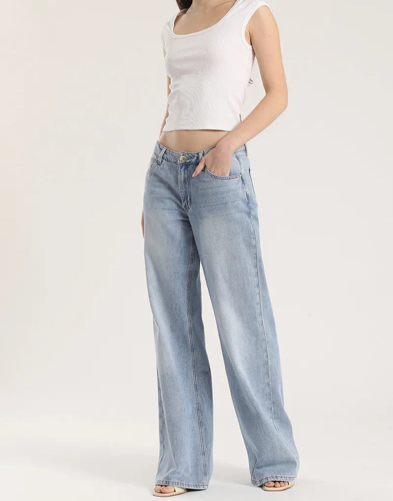 Jeans Palazzo Relax tiro Medio Denim Celeste