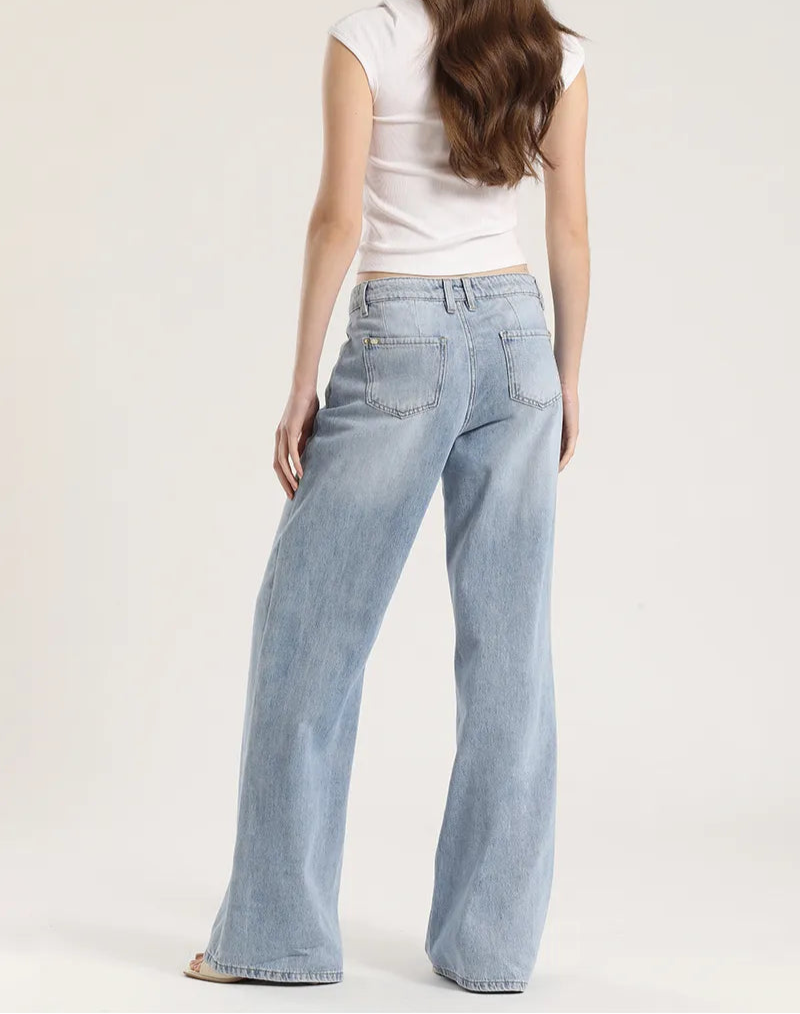 Jeans Palazzo Relax tiro Medio Denim Celeste