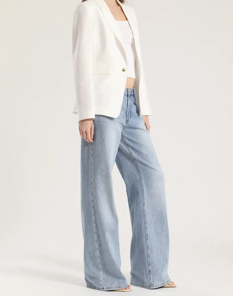Jeans Palazzo Relax tiro Medio Denim Celeste