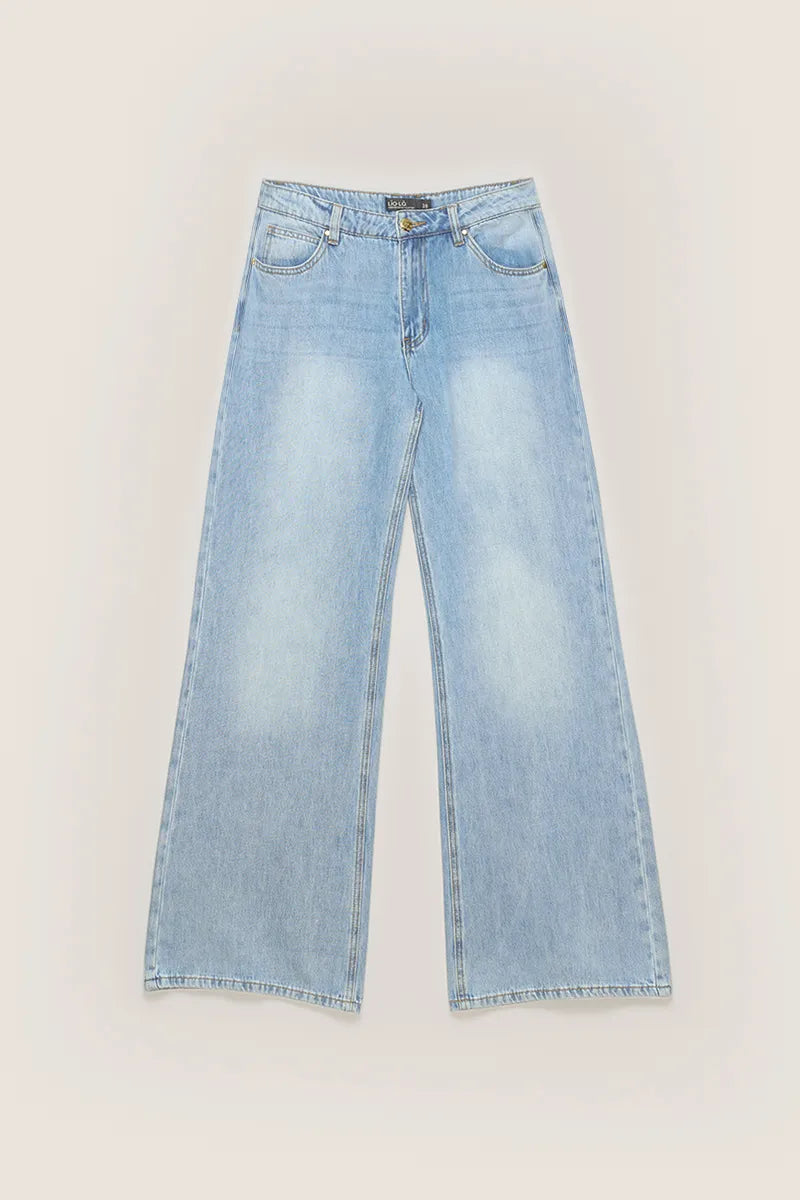 Jeans Palazzo Relax tiro Medio Denim Celeste