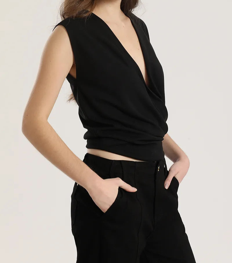 Polera Mujer Top Cruzado Negro