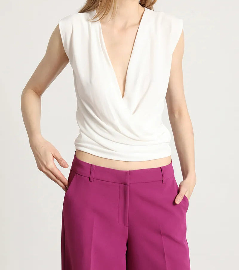 Polera Mujer Top Cruzado Crudo