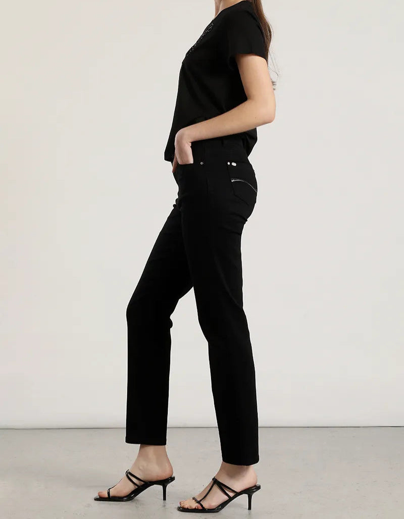 Jeans Mujer Color Skinny Push Up Tiro Medio Negro
