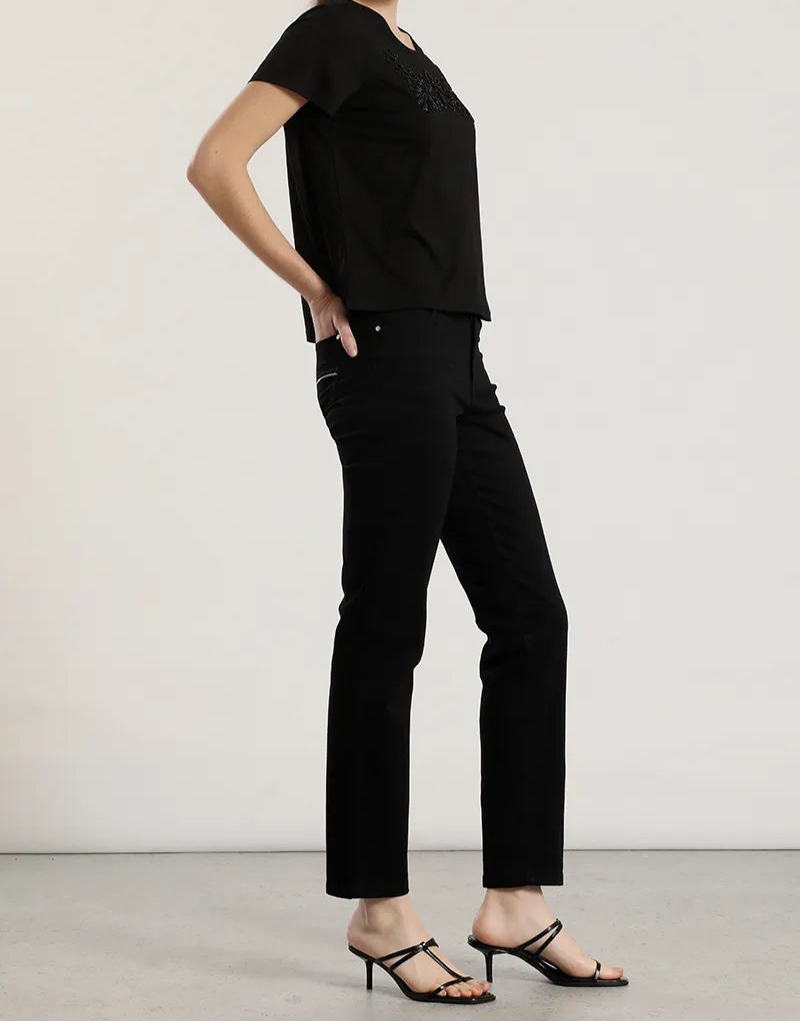 Jeans Mujer Color Skinny Push Up Tiro Medio Negro
