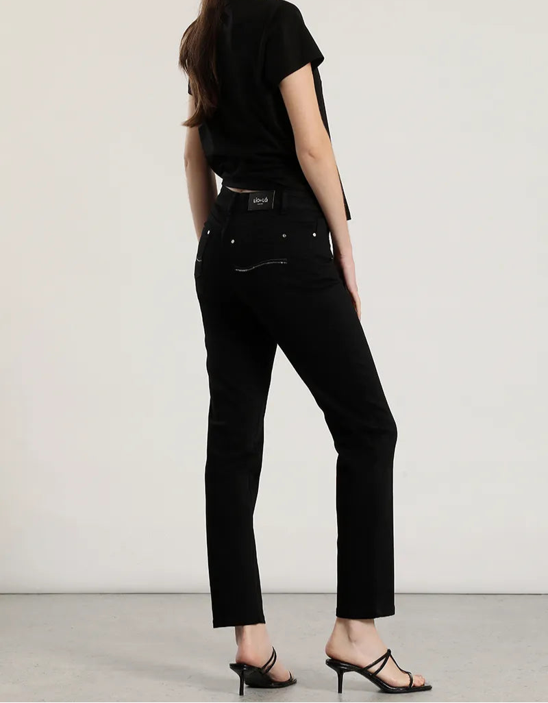 Jeans Mujer Color Skinny Push Up Tiro Medio Negro