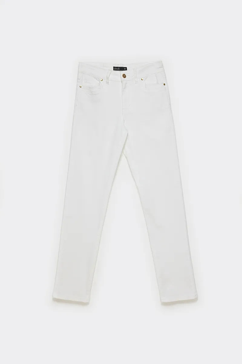 Jeans Mujer Color Skinny Push Up Tiro Medio Crudo