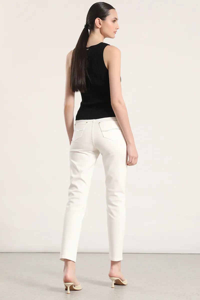 Jeans Mujer Color Skinny Push Up Tiro Medio Crudo