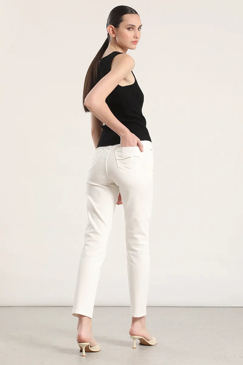 Jeans Mujer Color Skinny Push Up Tiro Medio Crudo