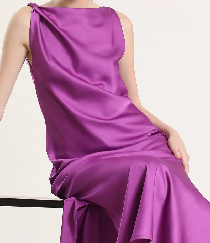 Vestido Mujer Maxi Sesgado Satin Violeta