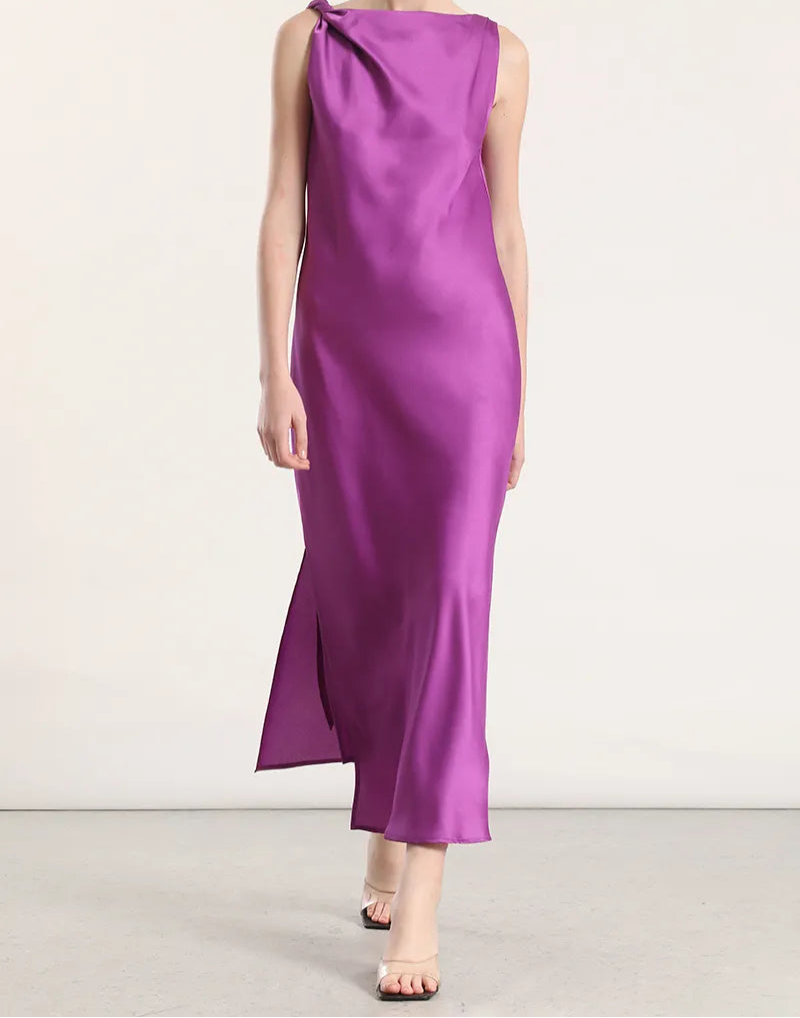 Vestido Mujer Maxi Sesgado Satin Violeta
