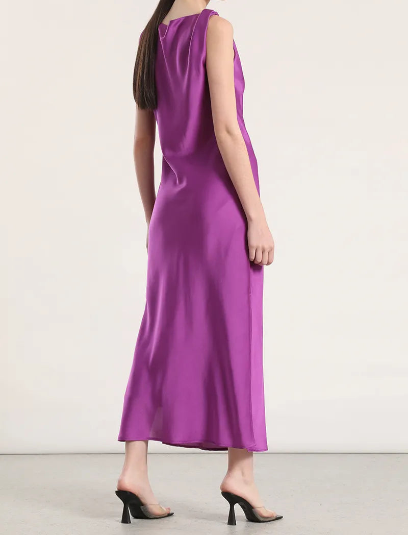 Vestido Mujer Maxi Sesgado Satin Violeta
