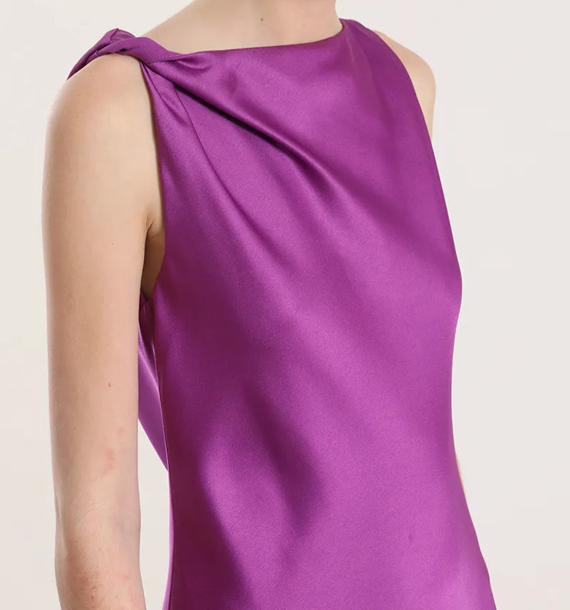 Vestido Mujer Maxi Sesgado Satin Violeta