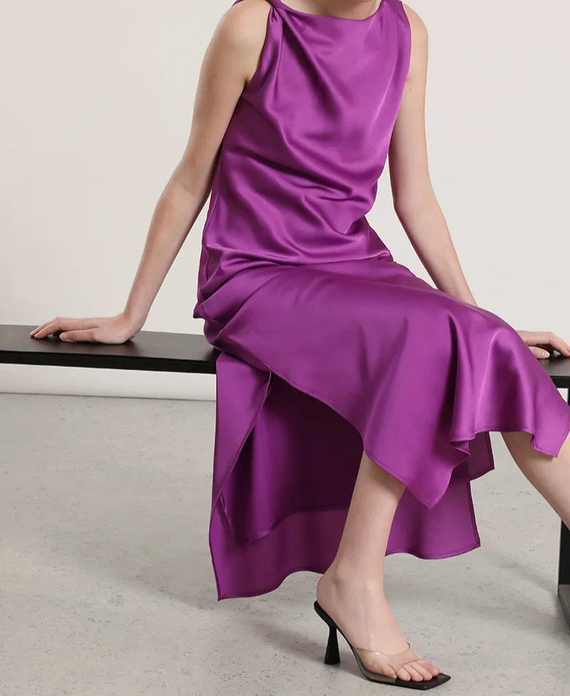 Vestido Mujer Maxi Sesgado Satin Violeta