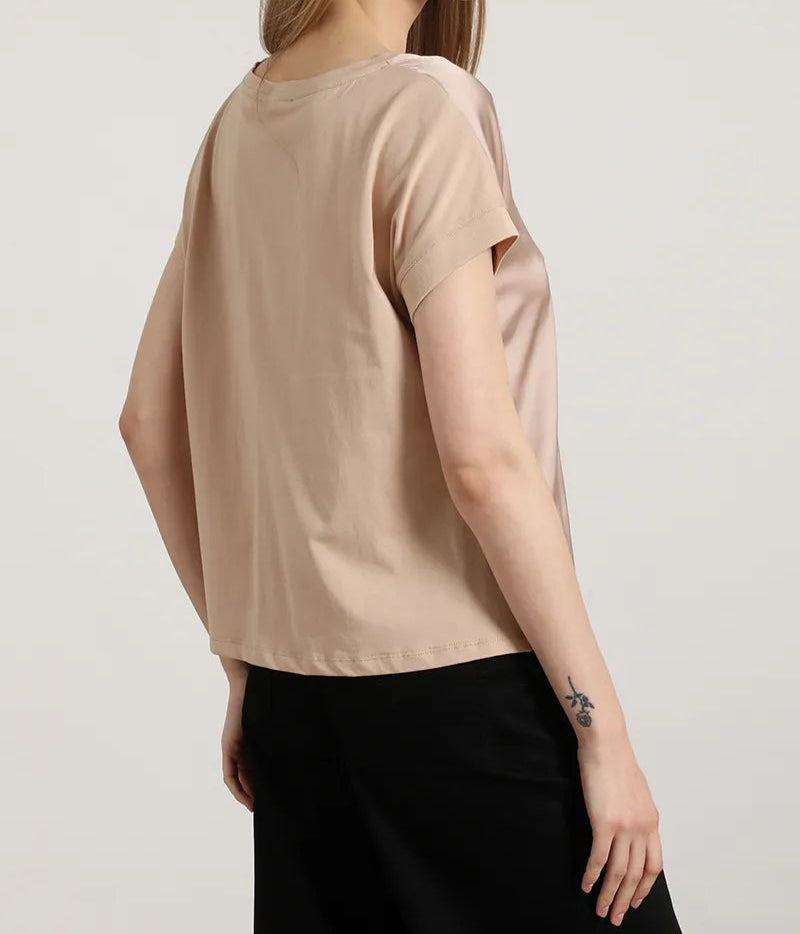 Polera Mujer Basica Satin Mix Beige