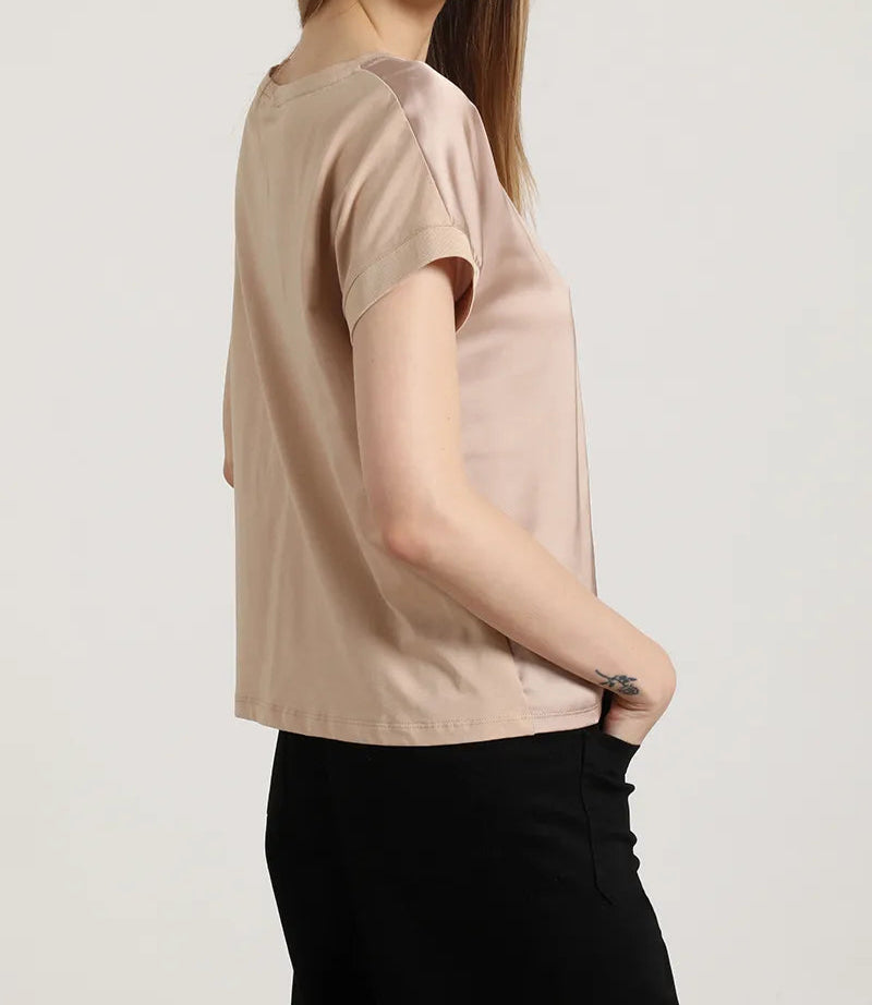 Polera Mujer Basica Satin Mix Beige
