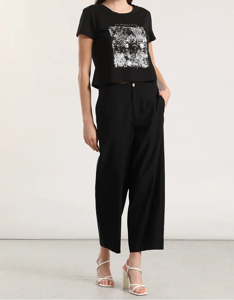 Polera Mujer Algodon Spandex Estampado Animal Negro
