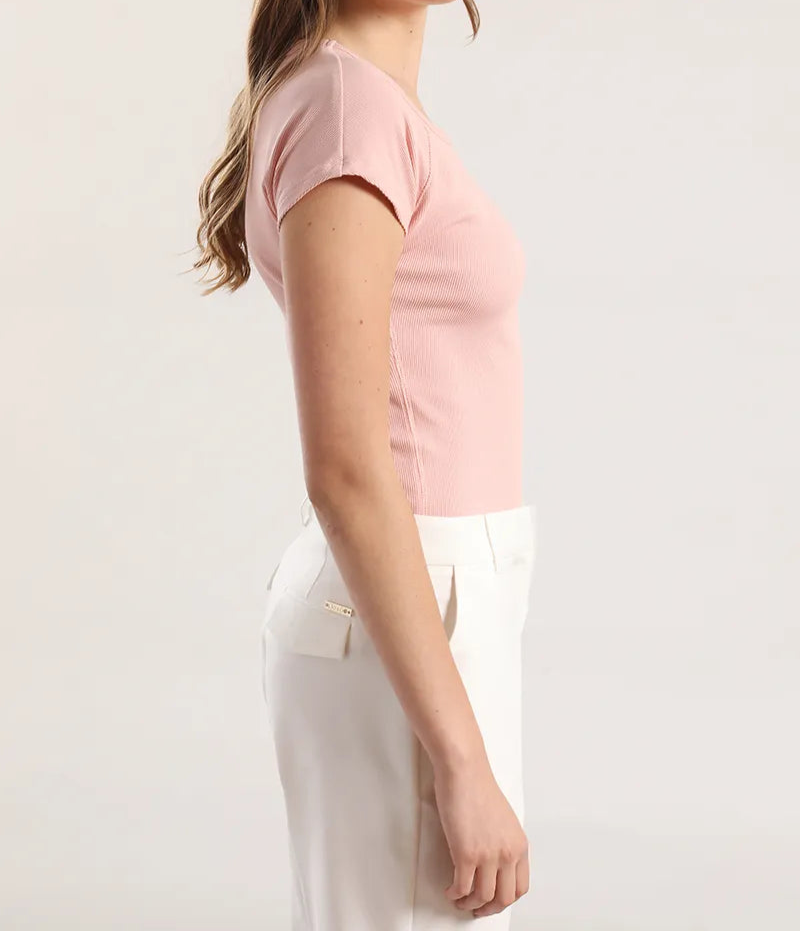 Polera Mujer Algodon Ribb Basica Rosa
