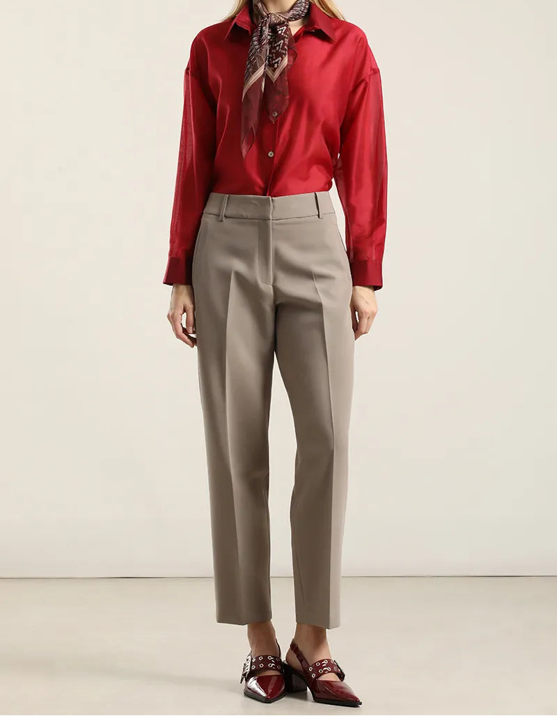 Pantalón Mujer Sastre Tiro Alto Topo