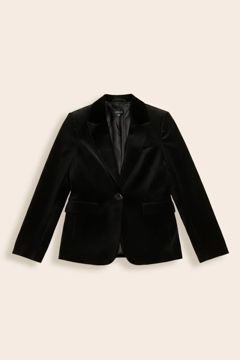 Blazer Mujer Basico Entallado Terciopelo Negro