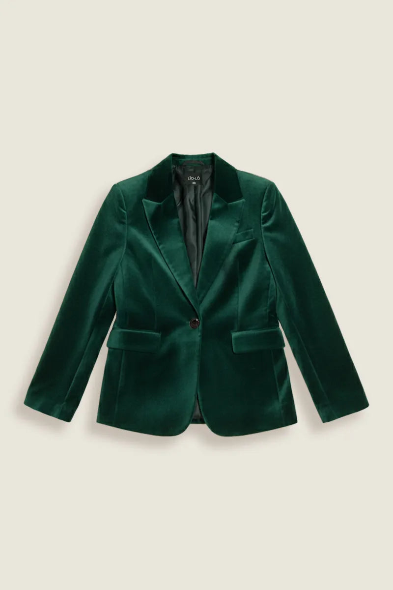Blazer Mujer Basico Entallado Terciopelo Verde