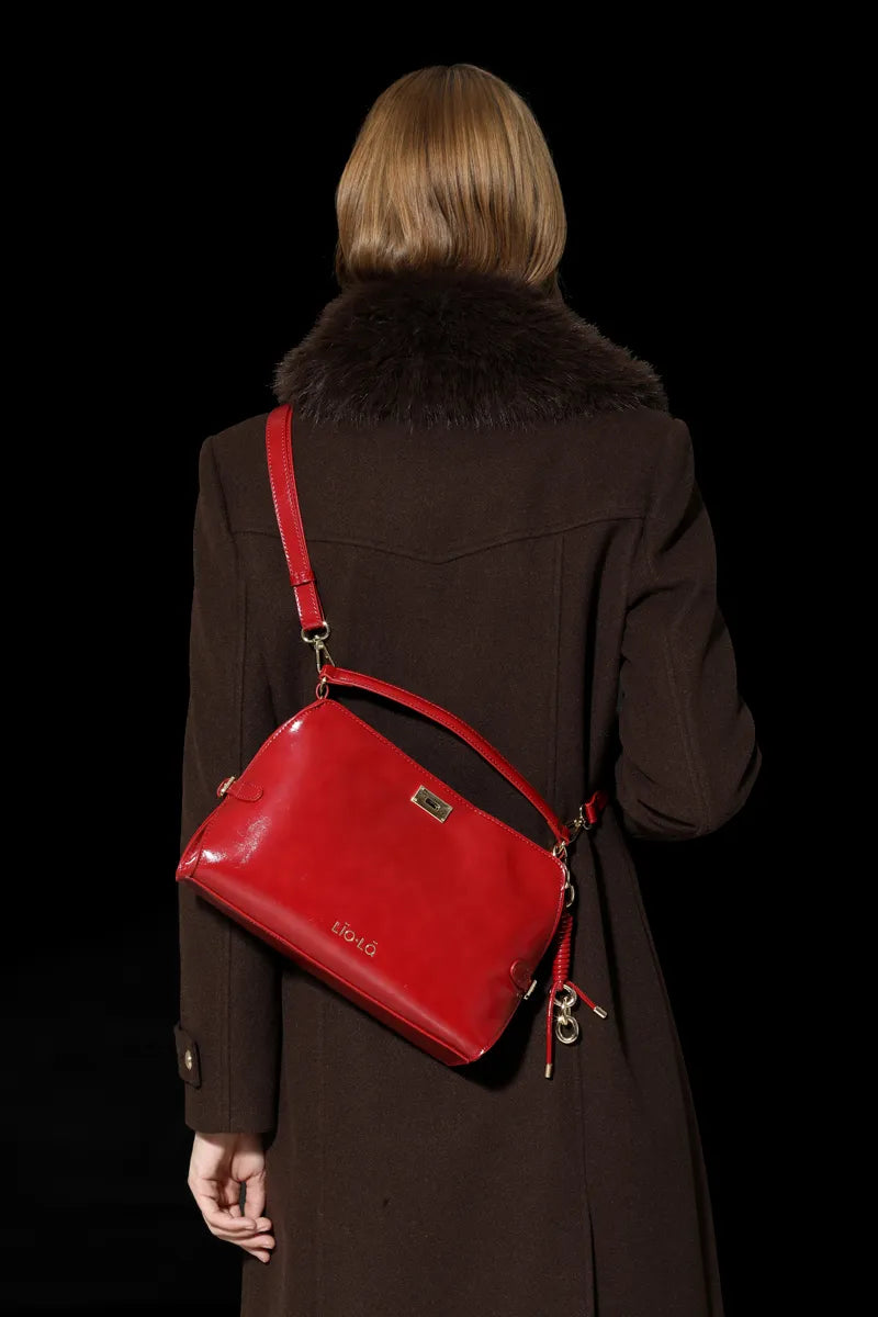 Cartera Mujer Charm Simil Cuero Rojo