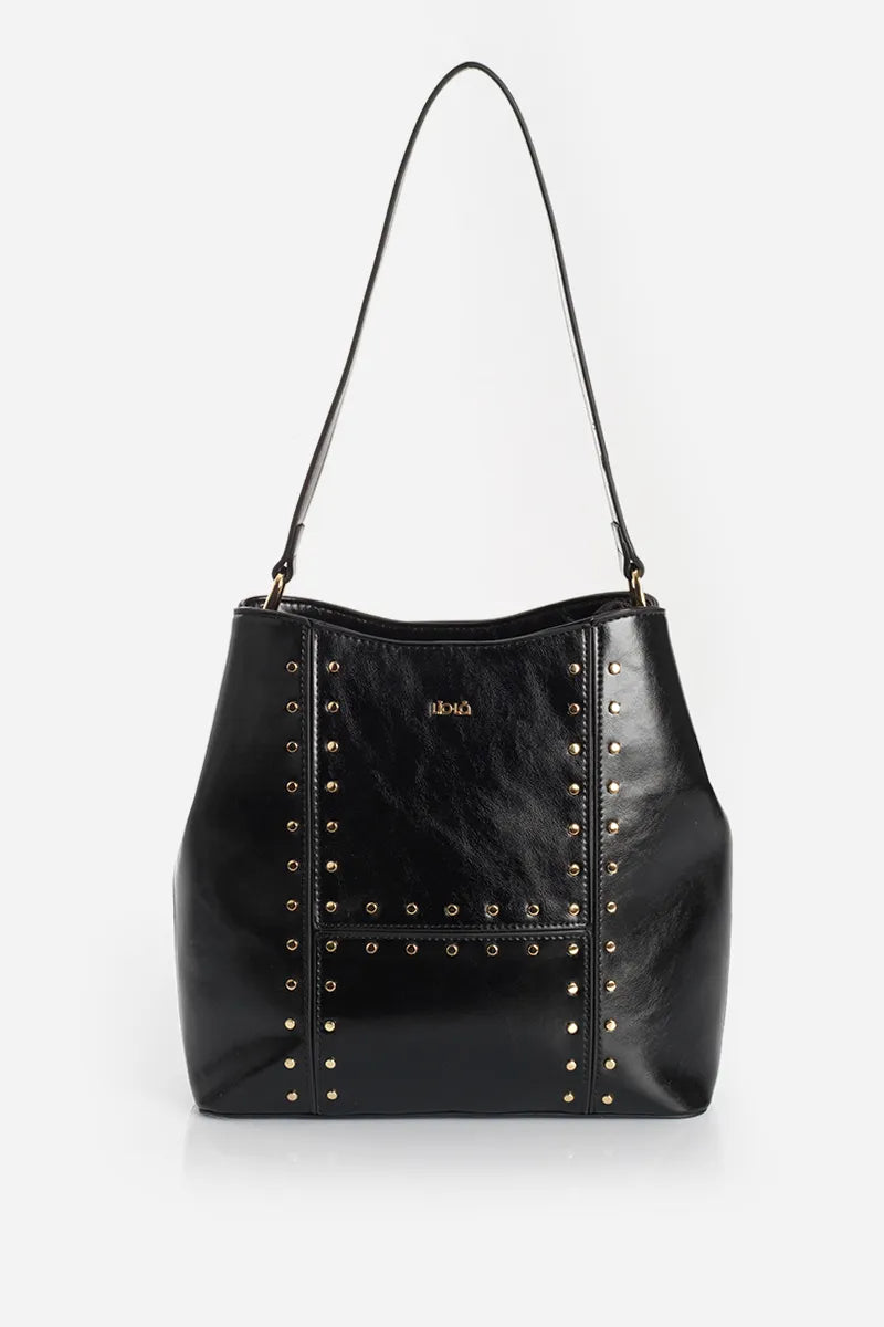 Cartera Mujer Tachas Simil Cuero Negro