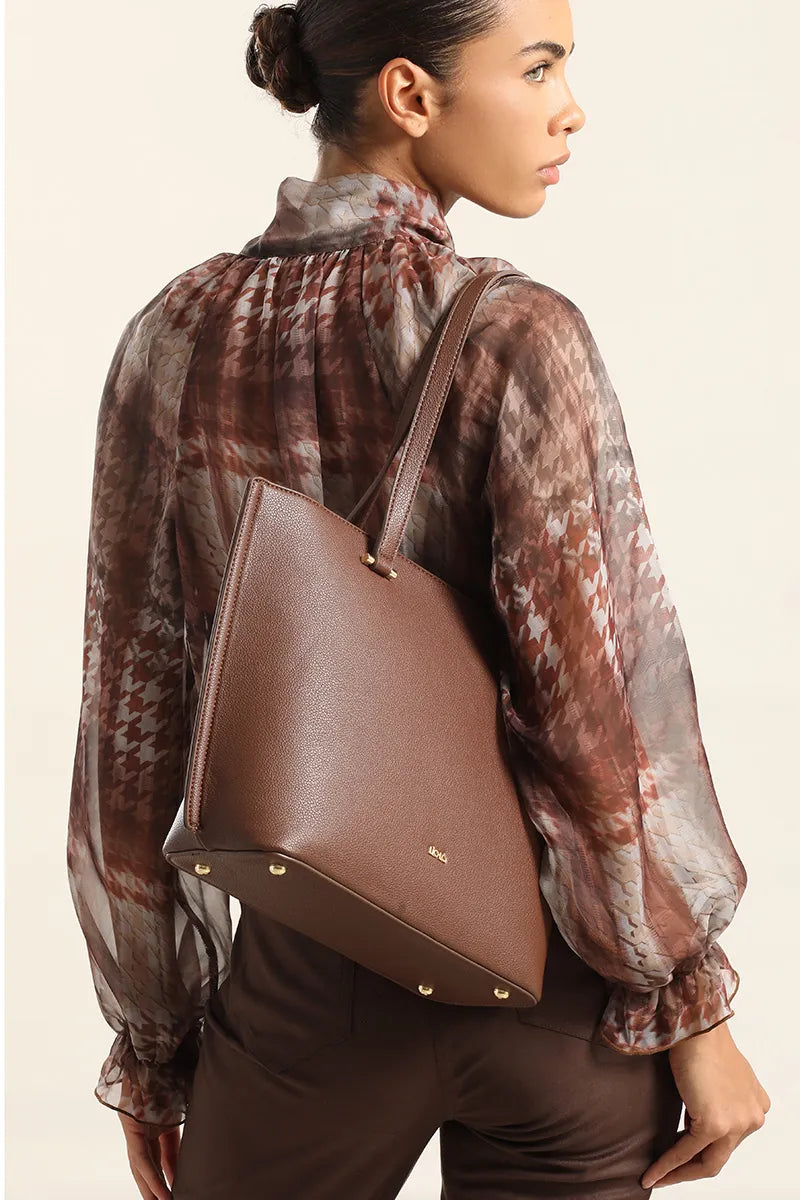 Bolso Mujer Grande Simil Cuero Chocolate
