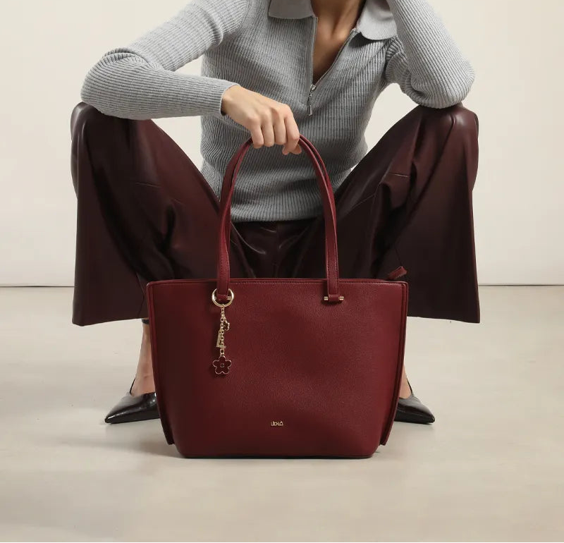 Bolso Mujer Grande Simil Cuero Burdeos
