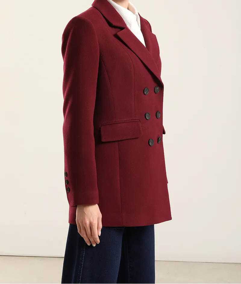 Blazer Mujer Entallado Doble Cruce Vino