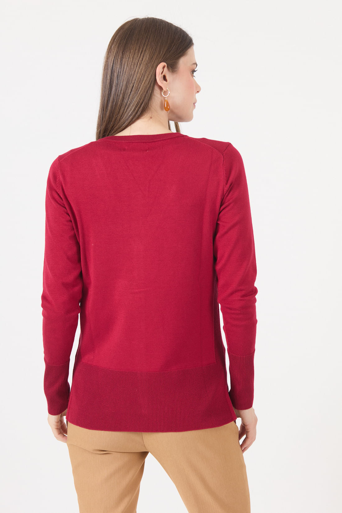 Cardigan Mujer Cuello en V Liso Rojo